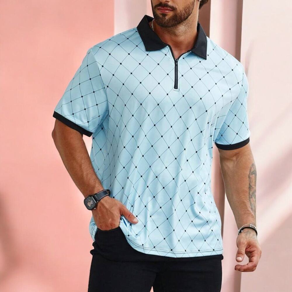 Shein Men's Mint Green Printed Short Sleeve Zipped Polo Shirt Size 2XL!